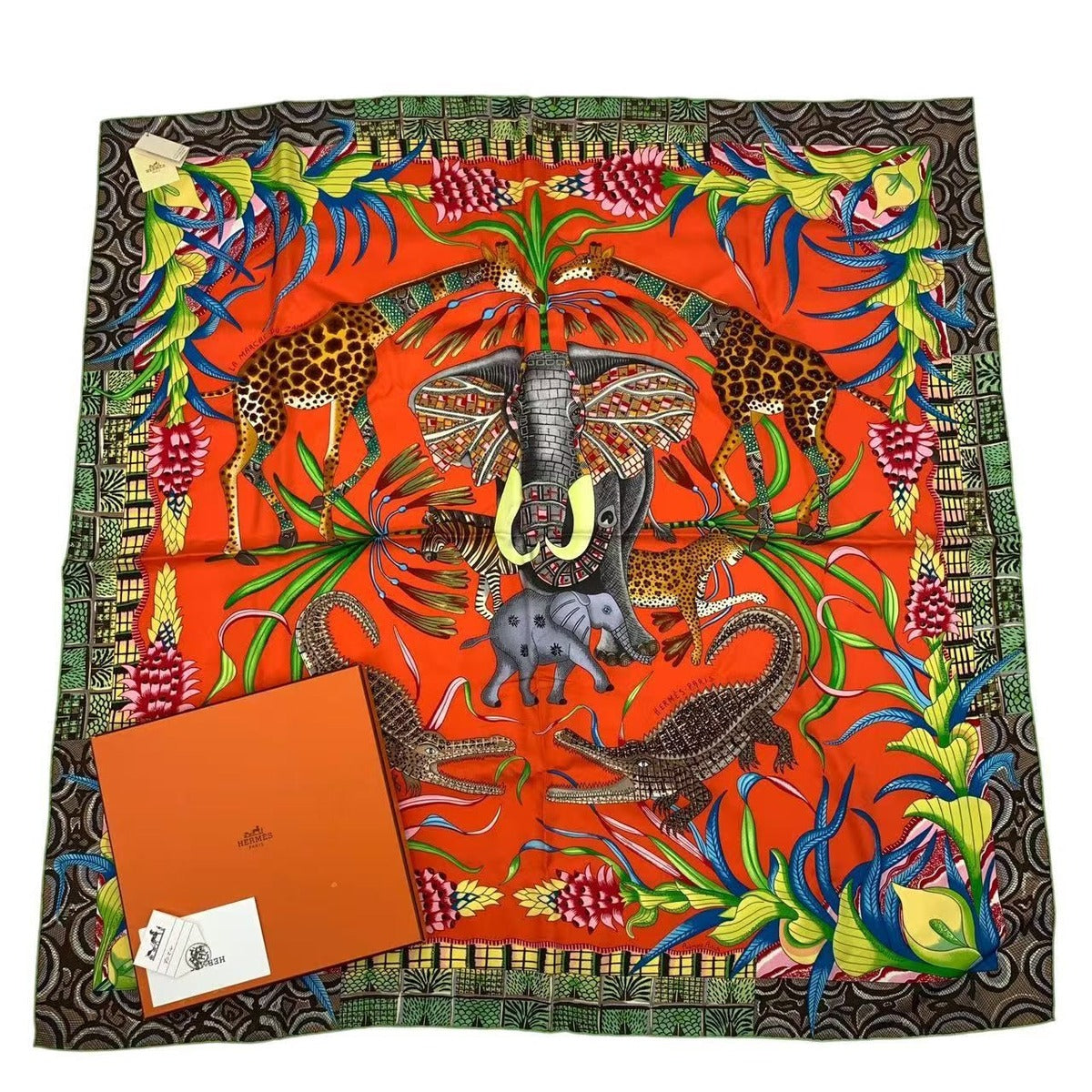 Hermes Scarf Carre 90 LA Marche DU Zambeze On The Zambezi Silk Multicolor