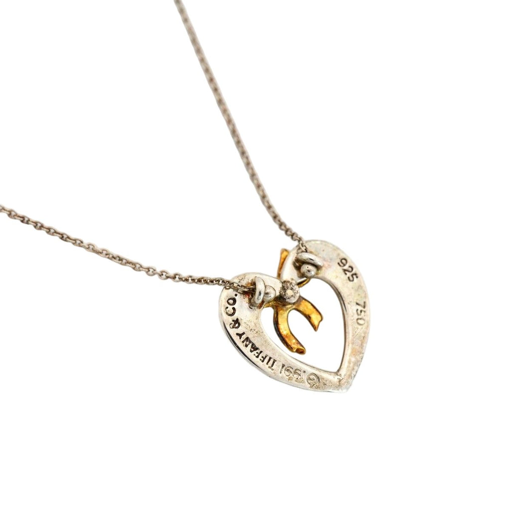 Tiffany & Co Necklace Heart Ribbon 18k Yellow Gold Silver — view 2