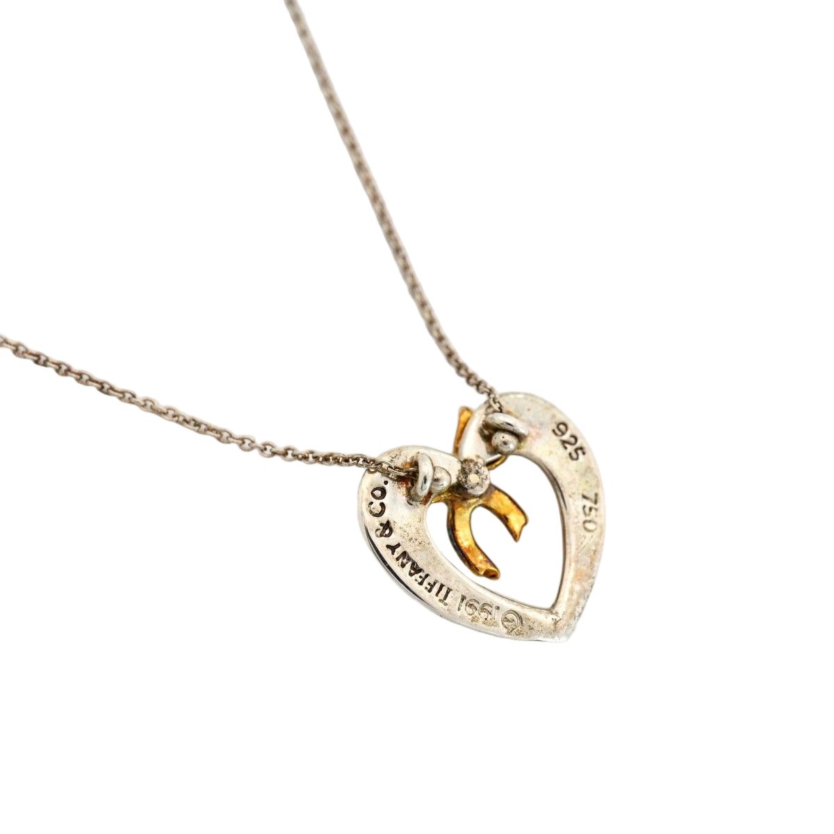 Tiffany & Co Necklace Heart Ribbon 18k Yellow Gold Silver — view 2