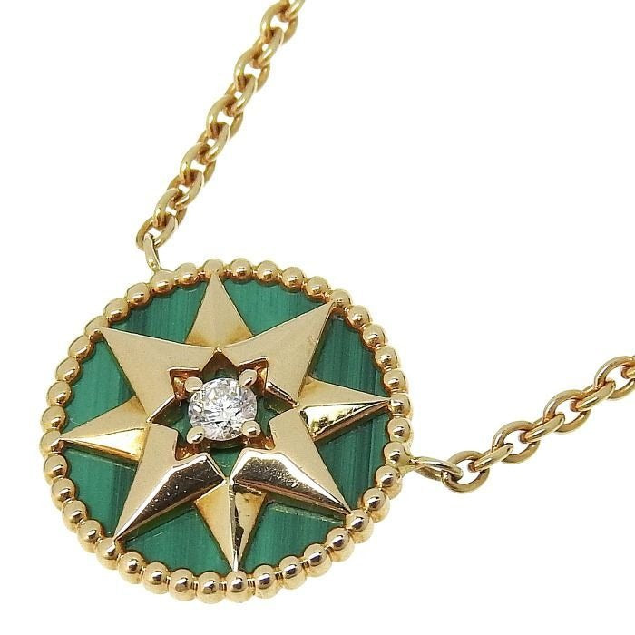 Christian Dior Rose De Vents Medallion Diamond Malachite Necklace 18K Yellow — view 2