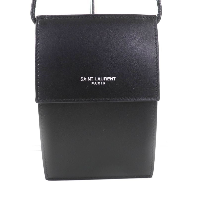 Saint Laurent Paris Leather Shoulder Pouch Bag Black — view 2