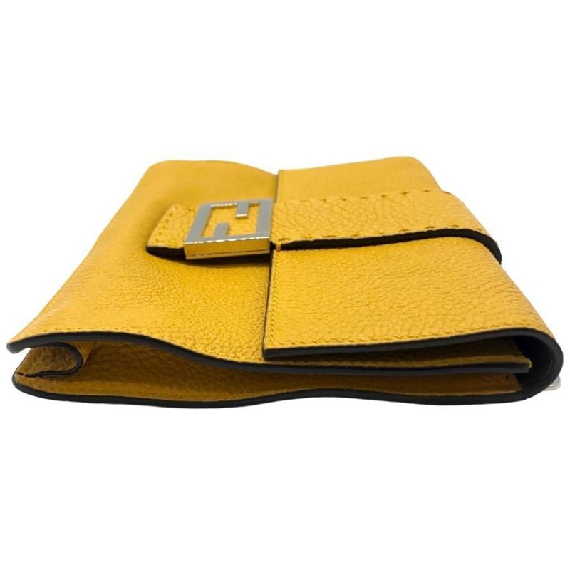 Fendi Shoulder Bag Flat Baguette Medium 7 Va524 FF Logo Yellow Silver Hardware — view 3
