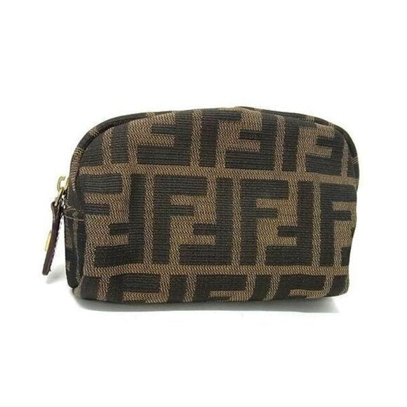 Fendi FF Vintage Zucca Canvas Mini Bag Small Pouch Cosmetic Tan