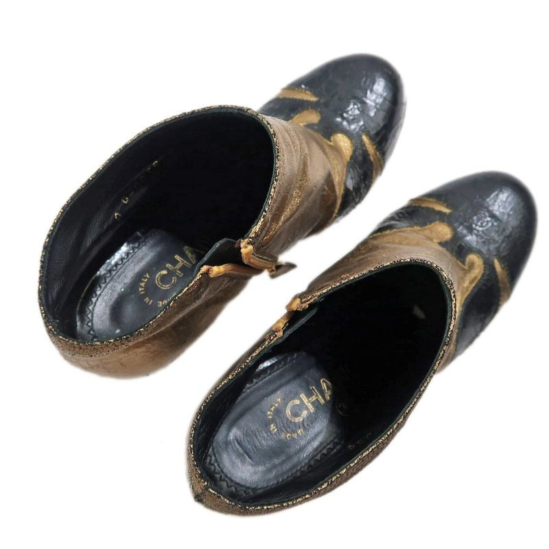 Chanel Short Boots Size 37 C Dark Gold Black Apparel — view 8