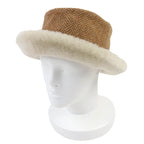 Hermes Herringbone Pattern Wool Cashmere Sheepskin Shearling Hat Brown 57