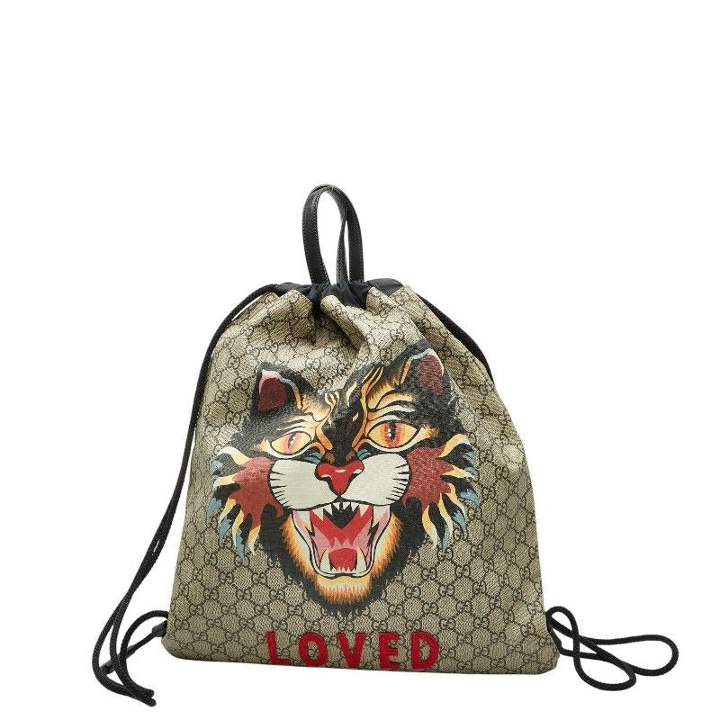 Gucci GG Supreme Angry Cat Rucksack Backpack Beige Black Nylon — view 2