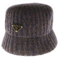 Prada Triangle Logo Melange Knit Bucket Hat Brown