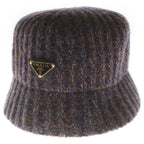 Prada Triangle Logo Melange Knit Bucket Hat Brown