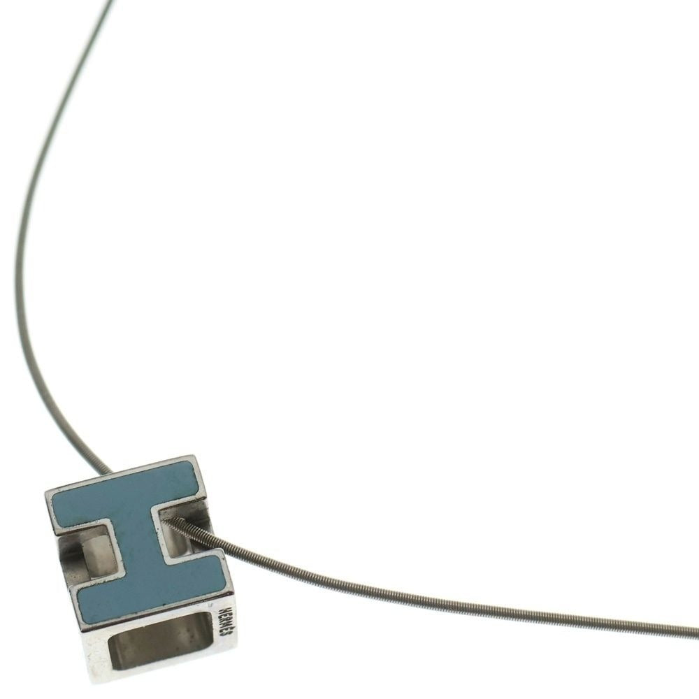 Hermes Cube Logo Wire Necklace Silver Light Blue