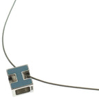 Hermes Cube Logo Wire Necklace Silver Light Blue