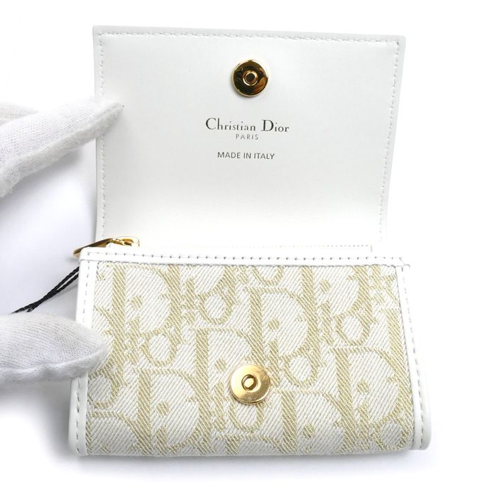 Christian Dior Oblique 30 Montaigne Medium Wallet Coin Case White Gold S2300 Unrg — view 3
