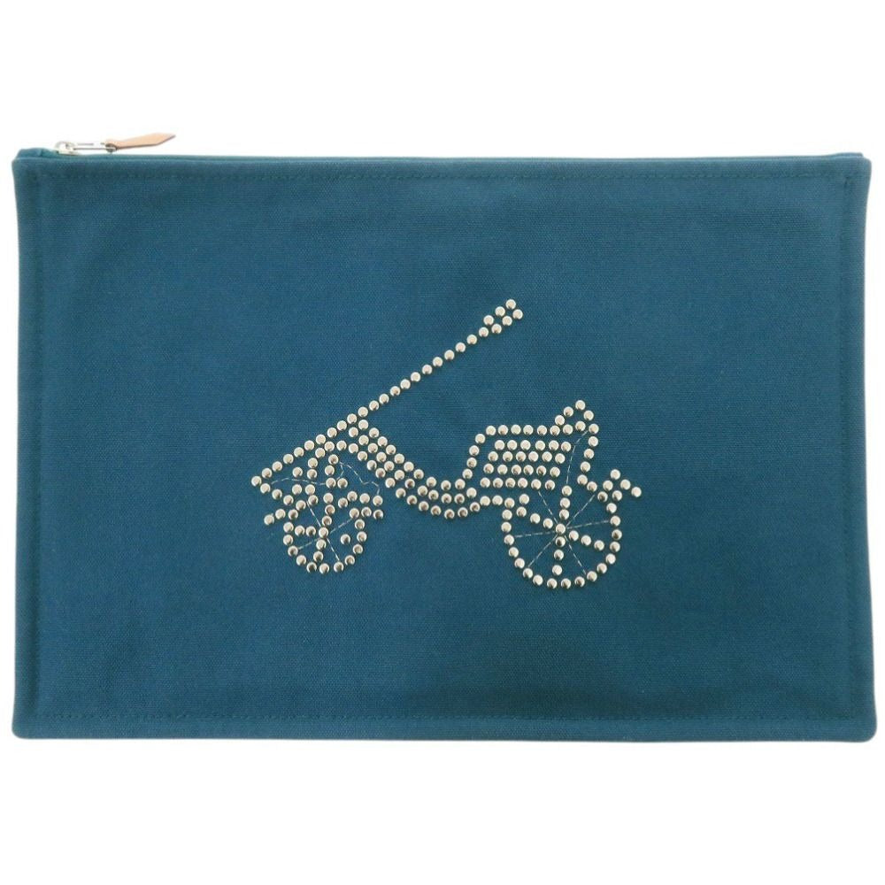 Hermes Petit Duc Flat Pouch GM Cotton Blue