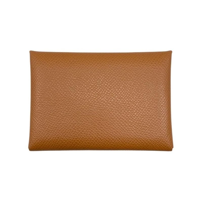 Hermes Card Case Coin Calvi Duo Engraved B Gold Brown Silver Hardware — view 2