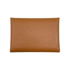 Hermes Card Case Coin Calvi Duo Engraved B Gold Brown Silver Hardware