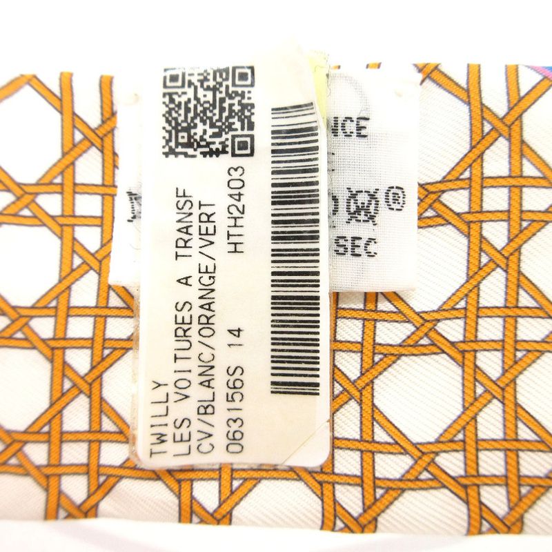 Hermes Twilly Folding Covered Wagon Scarf Silk White Orange Veil 0171 — view 3