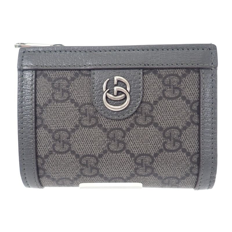 Gucci GG Coin Wallet Bifold Supreme Canvas Leather Gray Men
