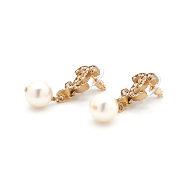Chanel Earrings Gold Coco Mark Rhinestone — view 3