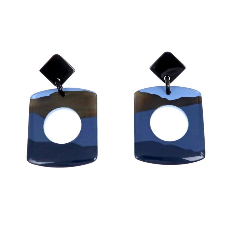 Hermes Earrings Dalva Sfumato Buffalo Horn Multicolor Blue Accessories — view 2