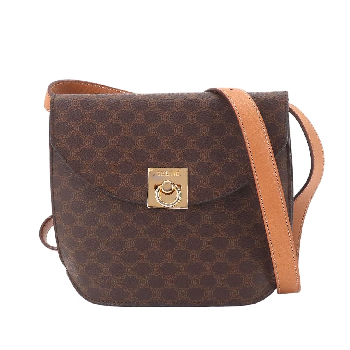 Celine Macadam Shoulder Bag Leather Brown Gold Vintage