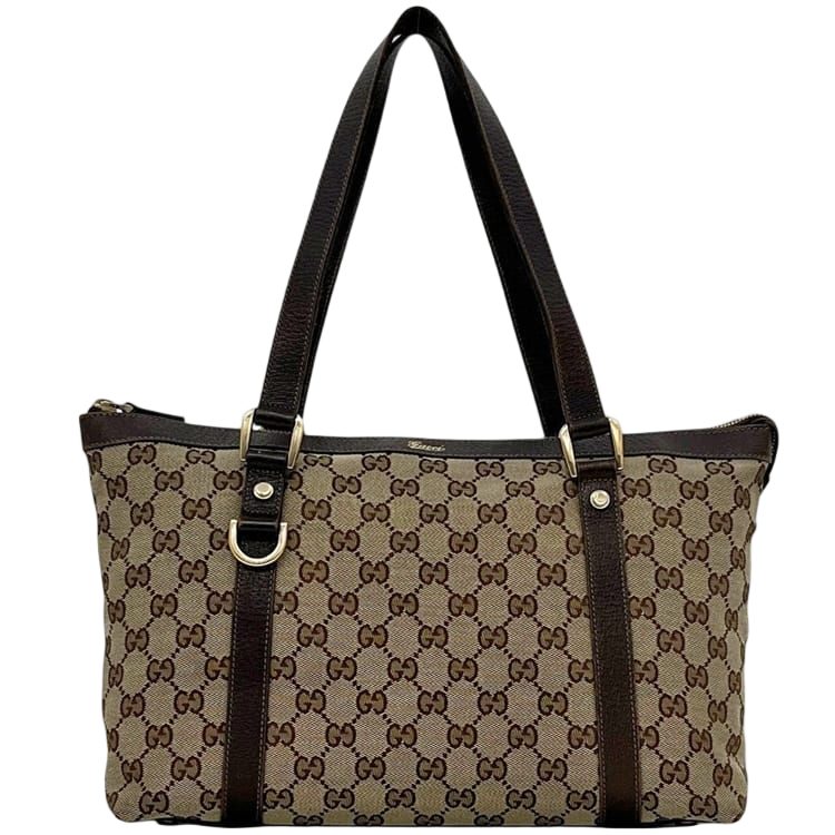Gucci Tote GG Canvas Leather Beige Brown