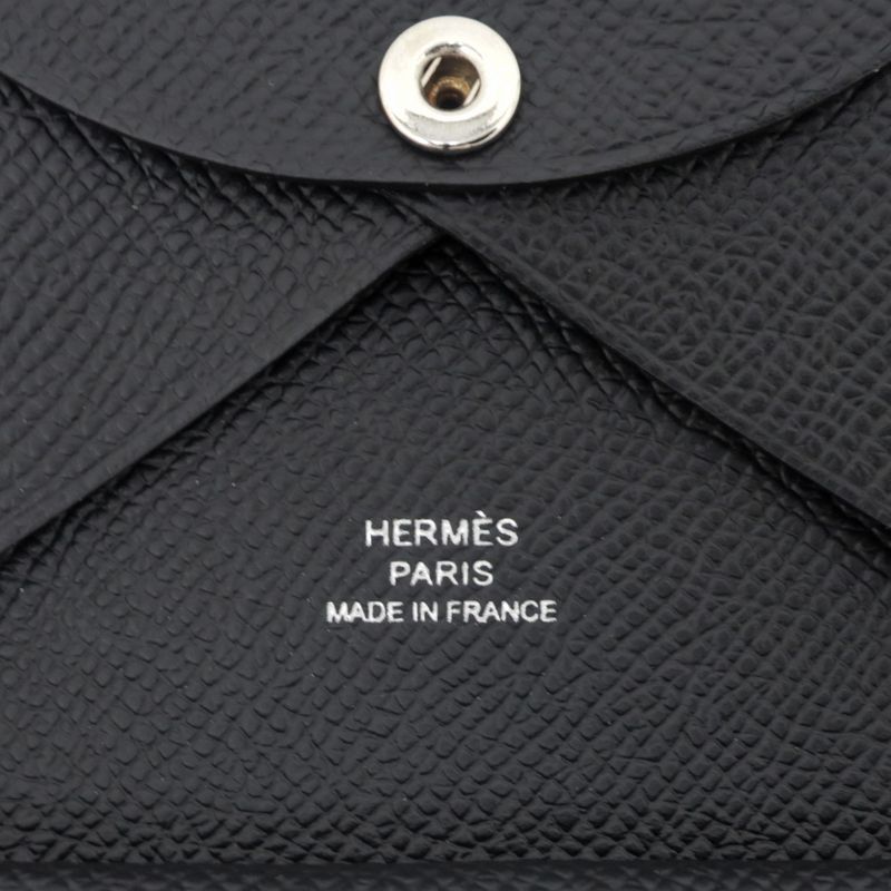 Hermes Calvi Duo Black Card Case With Coin Epson Leather — view 7