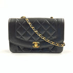 Chanel Quilted Diana Flap Lambskin Chain Shoulder Bag Black