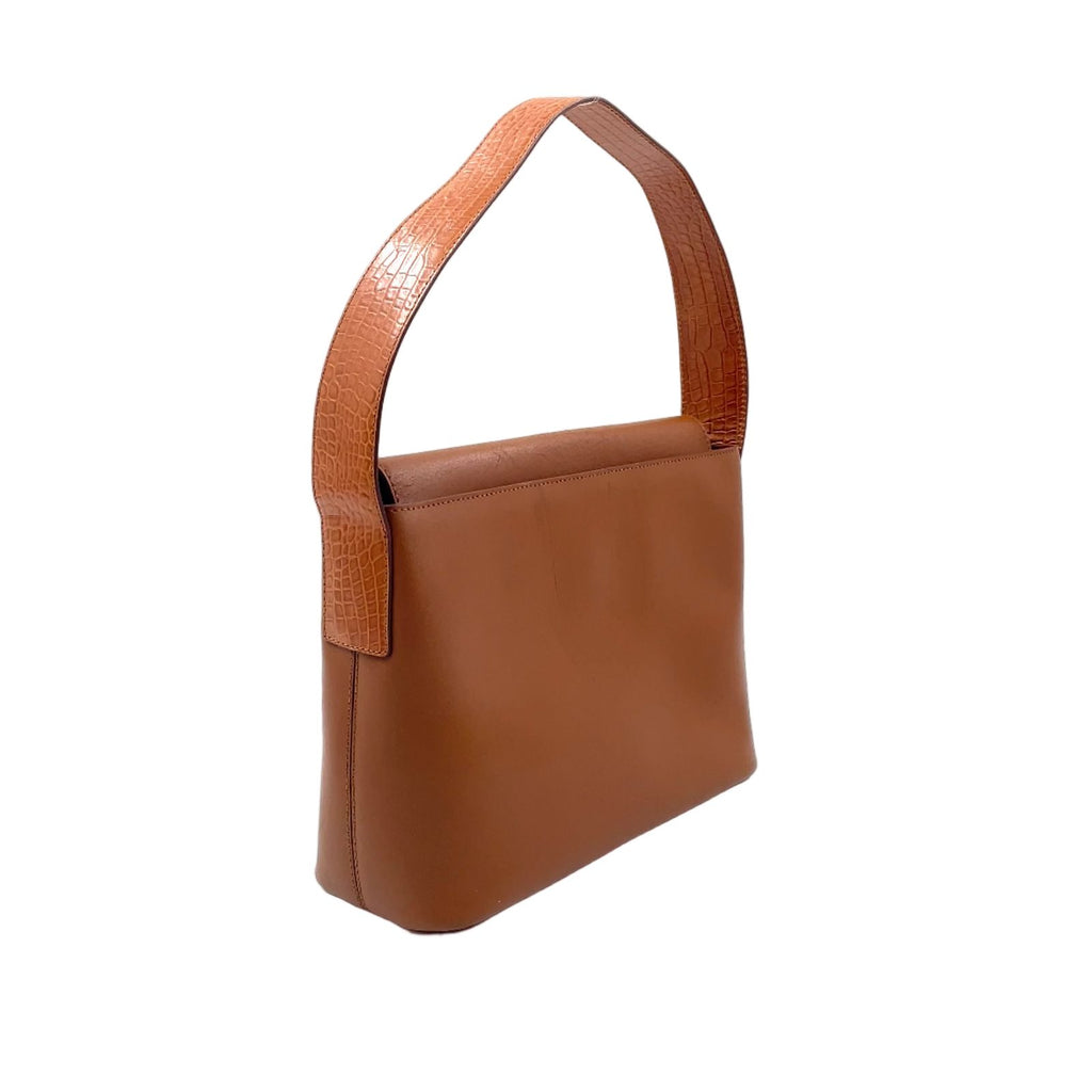Celine Logo Plate Leather Brown Shoulder Bag Gold — view 2