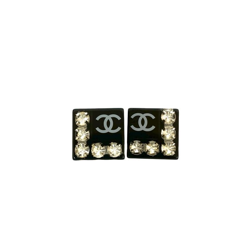 Chanel Coco Mark Rhinestone Square Earrings Ear Cuff Accessory 06P — view 5