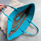 Bottega Veneta Intrecciato Leather Tote Handbag Bicolor Light Blue Ivory A4 — view 9