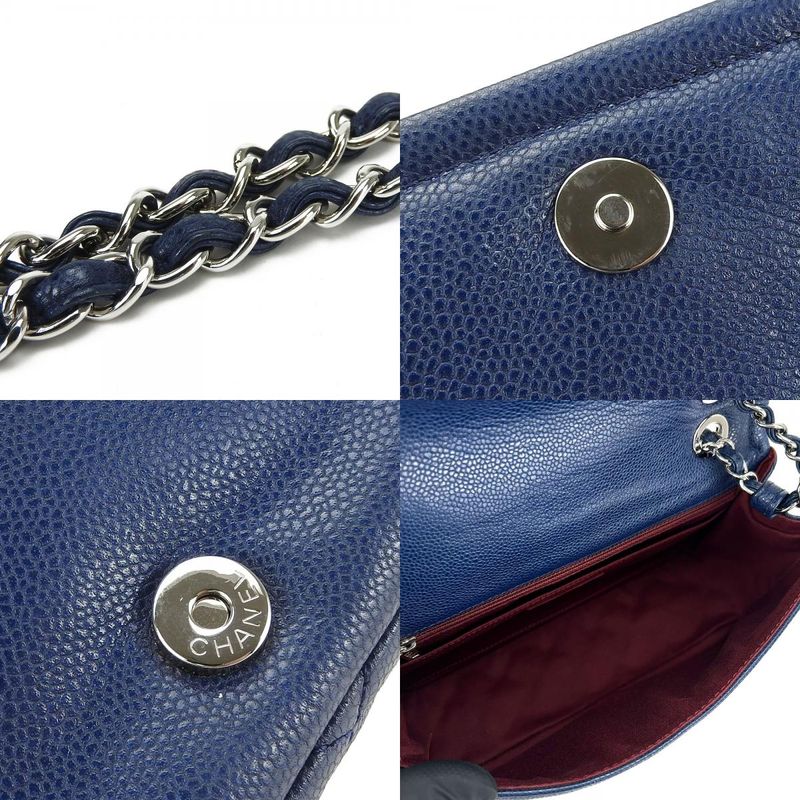 Chanel Shoulder Bag Quilted Caviar Leather Navy Silver Hardware Decacoco W Chain — view 7