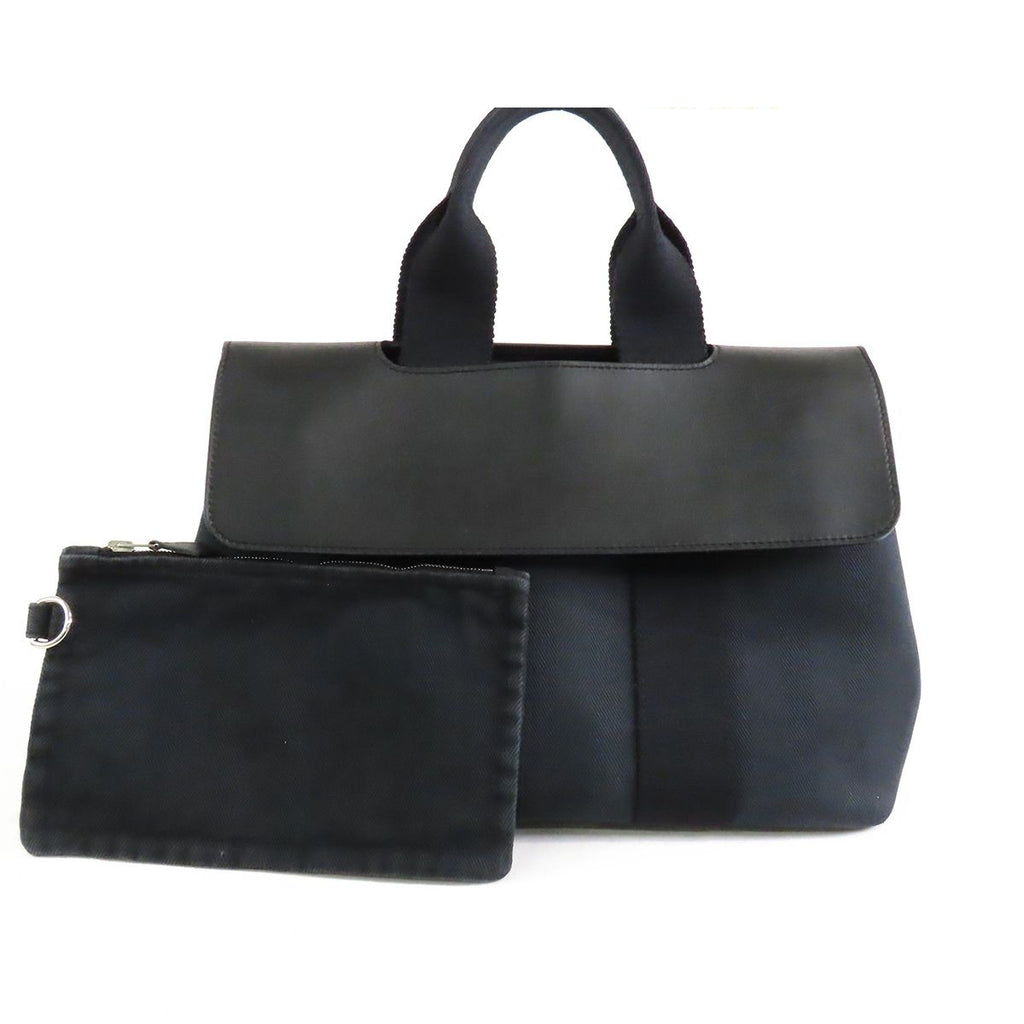 Hermes Valparaiso PM Black Silver Toile Chevron Leather Handbag