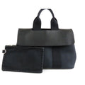 Hermes Valparaiso PM Black Silver Toile Chevron Leather Handbag