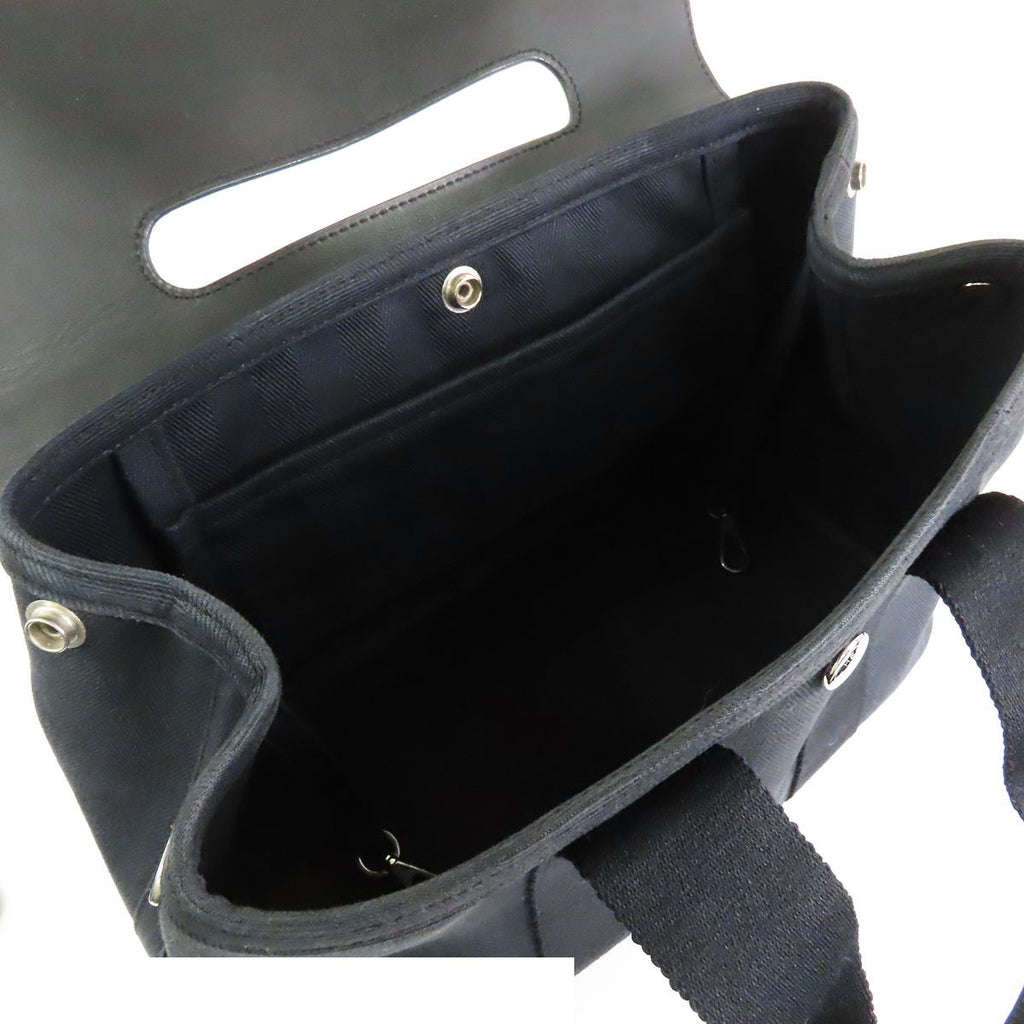 Hermes Valparaiso PM Black Silver Toile Chevron Leather Handbag — view 5
