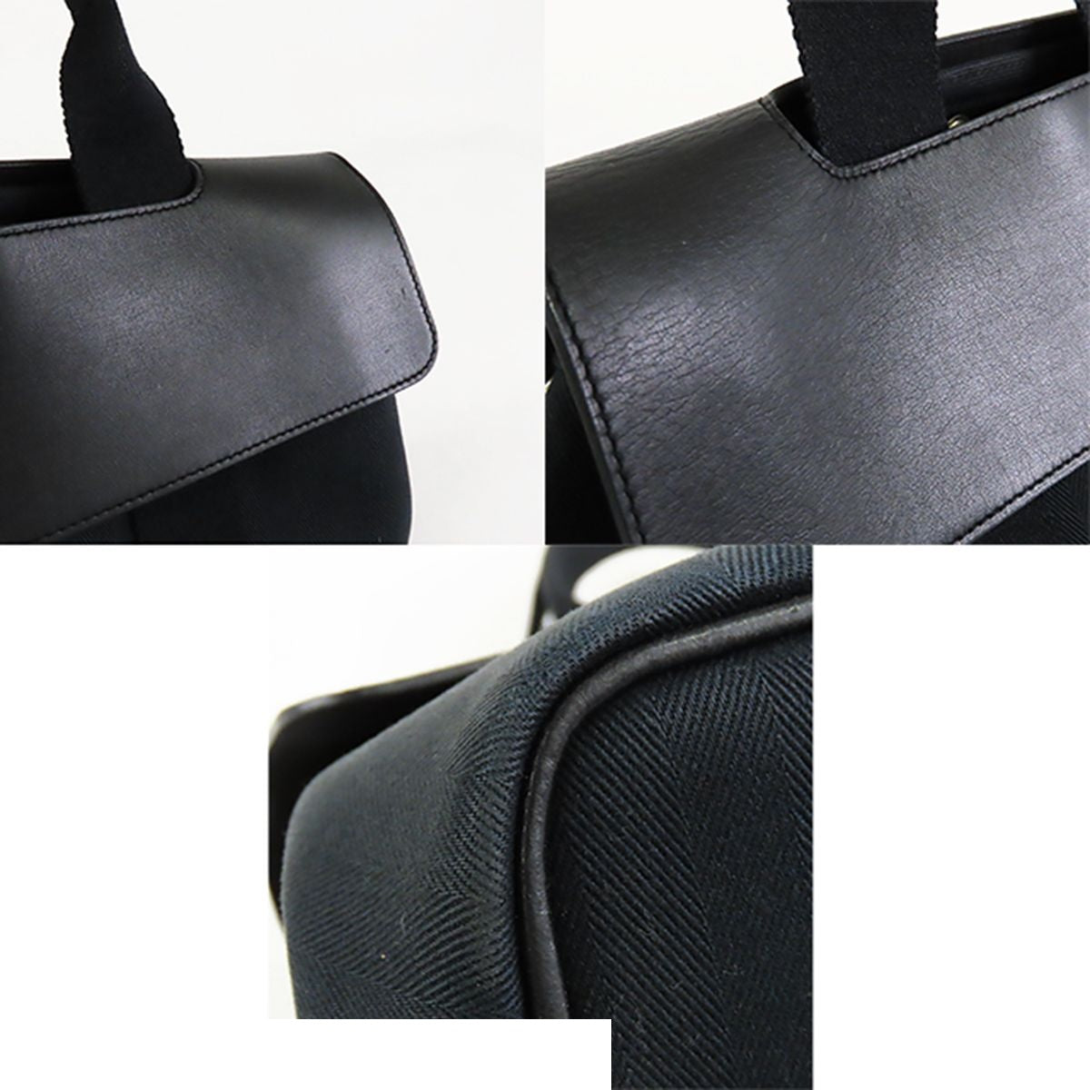 Hermes Valparaiso PM Black Silver Toile Chevron Leather Handbag — view 6