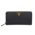 Prada Wallet Saffiano Hibiscus Black Zip Around Adult