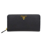 Prada Wallet Saffiano Hibiscus Black Zip Around Adult