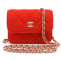 Chanel Shoulder Mini Quilted Chain Cotton Red Bag