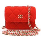 Chanel Shoulder Mini Quilted Chain Cotton Red Bag