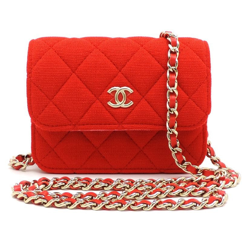 Chanel Shoulder Mini Quilted Chain Cotton Red Bag