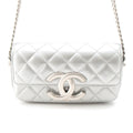 Chanel Leather Quilted Big CC Logo Chain Shoulder Bag Silver