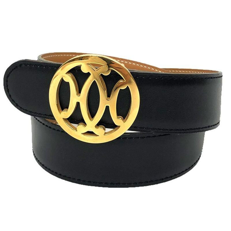 Hermes Double H Belt 65 Size Black Gold Hardware Vintage Antique — view 2