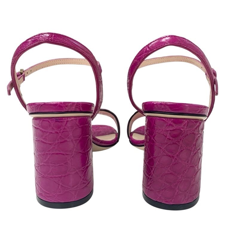 Gucci Double G Sandals Shoes Leather Purple Gold GG Marmont Strap — view 5