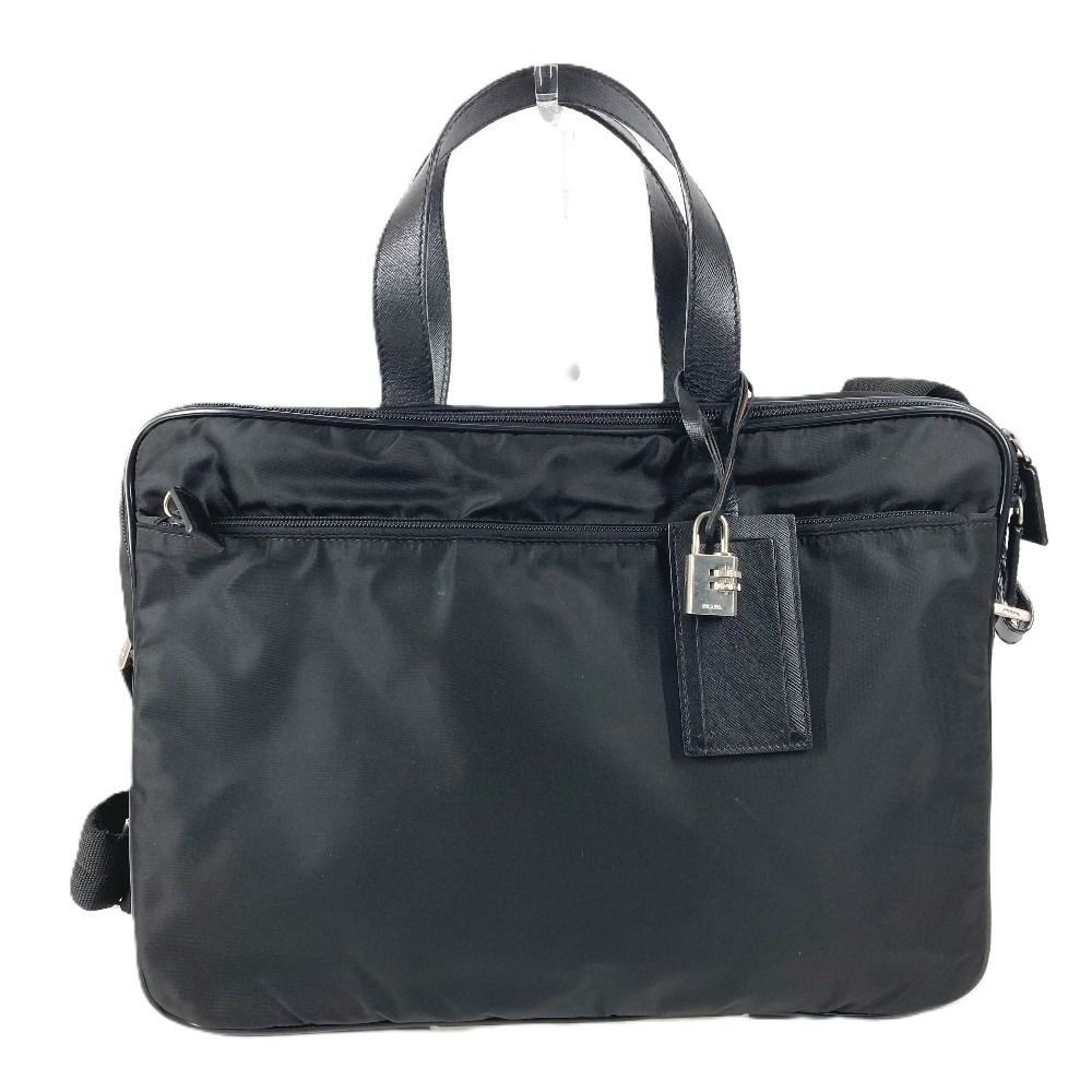 Prada Business Bag Triangle Logo Leather Nylon Black