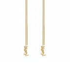 Saint Laurent Cassandra YSL Logo Opium Long Chain Earrings Gold Metal