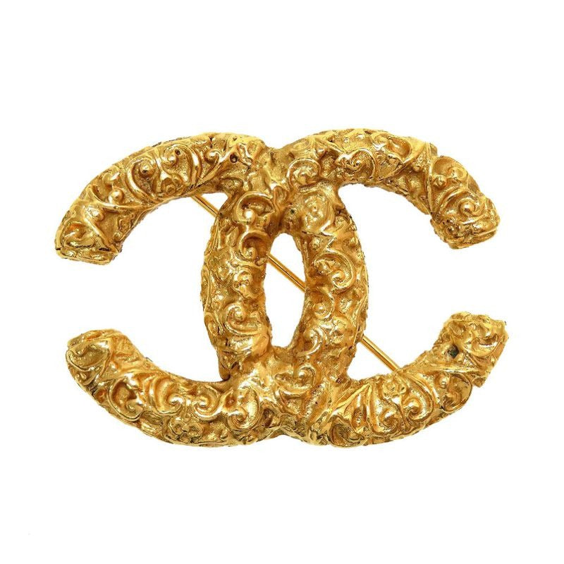 Chanel Vintage Coco Mark Lava 95 a Metal Gold Brooch 0137