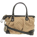 Gucci GG Canvas Leather Beige Black 2-Way Handbag 1465