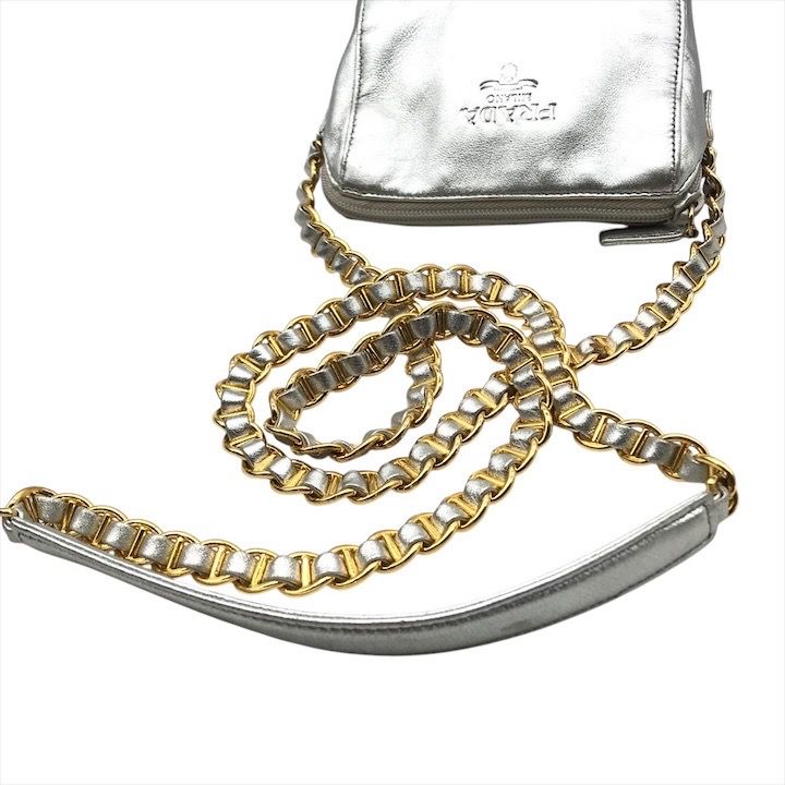 Prada Leather Mini Chain Shoulder Bag Silver Gold — view 7