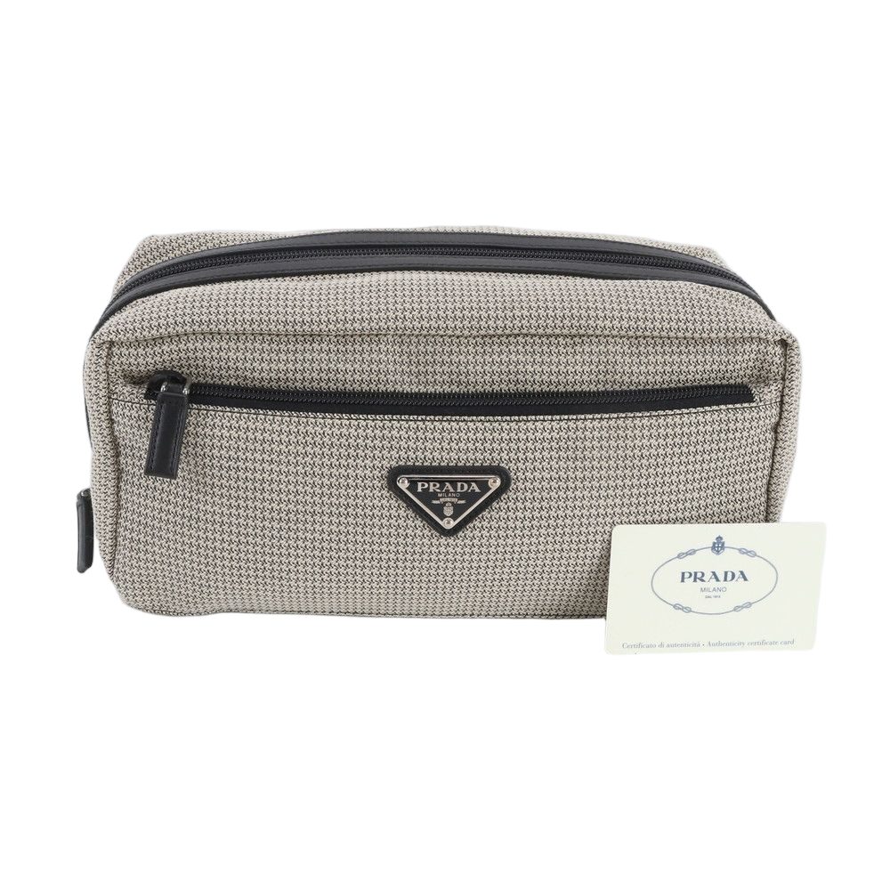 Prada Leather Canvas Clutch Hand Second Pouch