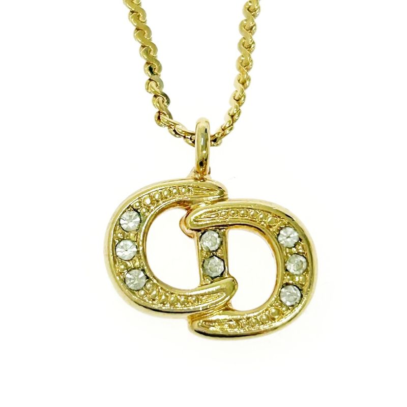 Christian Dior GP Rhinestone CD Logo Necklace Earrings Set Gold — view 4