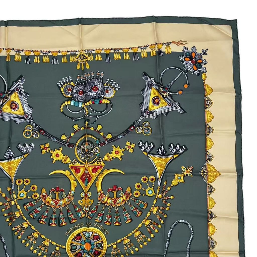 Hermes Scarf Carre 90 Parures Des Sables Desert Silk Green — view 3